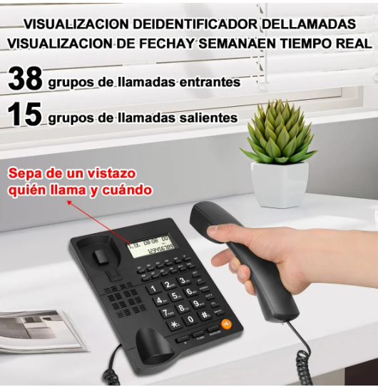 Teléfono Fijo Alambrico Lcd Manos Libres  Oficina Hotel Negro